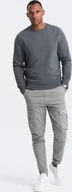 Bluzy męskie - Ombre Nierozpinana bawełniana męska dresowa bluza BASIC grafitowa V11 OM-SSBN-0159 S - miniaturka - grafika 1