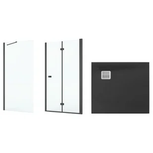 Zestaw Roca Capital kabina prysznicowa 80x80 cm kwadratowa MaxiClean z brodzikiem Terran onyks (AM4508016M, AM4408016M, AP10332032001640) - Kabiny prysznicowe - miniaturka - grafika 1