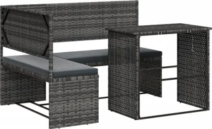vidaXL Sofa ogrodowa w kształcie litery L ze stolikiem i poduszkami z szarego polirattanu - Sofy ogrodowe - miniaturka - grafika 1