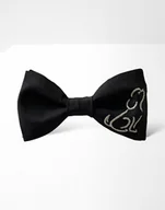 Krawaty i muchy męskie - Mucha męska haftowana piesek czarna - miniaturka - grafika 1