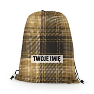 Plecaki worki - WORKO-PLECAK z Twoim imieniem Brązowa krata II 028 - miniaturka - grafika 1