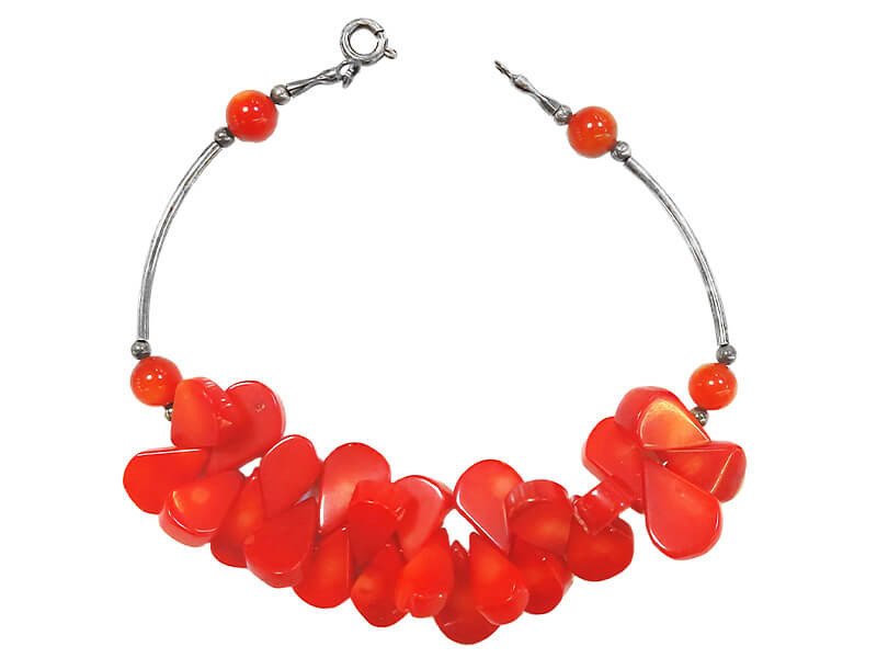 Srebrna bransoletka 925 z koralowymi kamieniami na prezent