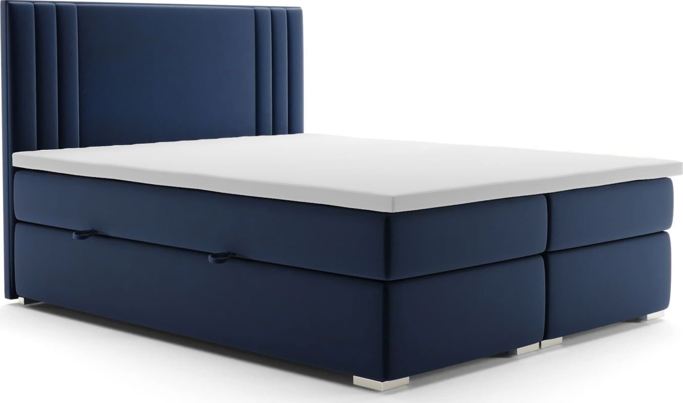 LAVERTO Łóżko kontynentalne MAO 140x200 granatowe velvet z pojemnikiem