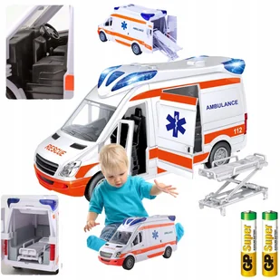 Karetka Pogotowia Ambulans Zabawka Napęd Dźwięki Światła Nosze + Baterie - Samochody i pojazdy dla dzieci - miniaturka - grafika 1