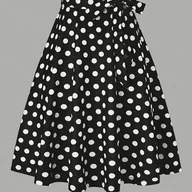 Spódnice - TEMU Spódnica z paskiem w kropki, rozkloszowana - miniaturka - grafika 1