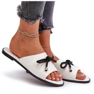 Klapki i japonki damskie - Klapki Damskie Eko Skórzane Big Star NN274067 Białe - miniaturka - grafika 1