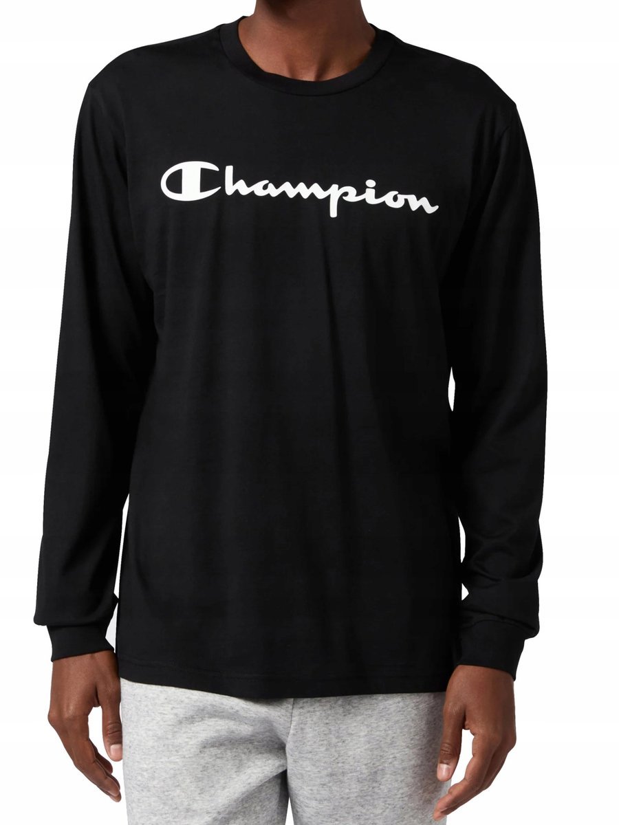 BLUZKA męska CHAMPION 221815-KK001 bawełniana czarna cienka longsleeve M M