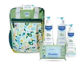 Plecaki - MUSTELA ZESTAW Plecak Wyprawkowy: Żel do mycia 500ml + Woda oczyszczająca 500ml + Mleczko do ciała 300ml + Chusteczki - miniaturka - grafika 1