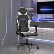Fotele gamingowe - vidaXL Fotel gamingowy, czarno-biały, sztuczna skóra - miniaturka - grafika 1