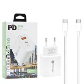 Ładowarki do telefonów - ŁADOWARKA SIECIOWA 20W + KABEL TYP-C/TYP-C PD VEGA - miniaturka - grafika 1