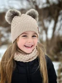 Czapki dla dzieci - ZESTAW: bawełniana czapka dla dziecka z dwoma pomponami i komin Beżowy - miniaturka - grafika 1