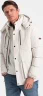 Kurtki męskie - Kurtka męska Ombre Zimowa kurtka męska z odpinanym kapturem i kieszeniami cargo - kremowa V2 OM-JAHP-0152 XXL - miniaturka - grafika 1
