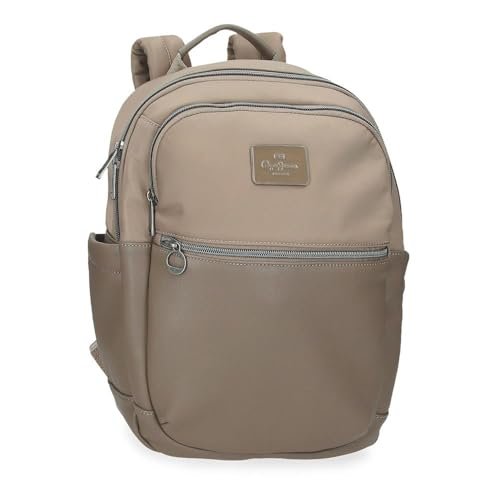 Pepe Jeans Christine Plecak Na Laptopa 12 cali Beżowy 25 x 36 x 10 cm Poliester z Detalami Ze Sztucznej Skóry 9L by Joumma Bags, beż, Talla única, plecak na laptopa