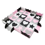 Maty piankowe - Humbi Duża Mata edukacyjna Grube Puzzle piankowe 31,5 x 31,5 x 1 cm Kojec XXL 120 x 120 cm Gwiazdki i serduszka serca Kolor czarny biały szary różowy - miniaturka - grafika 1