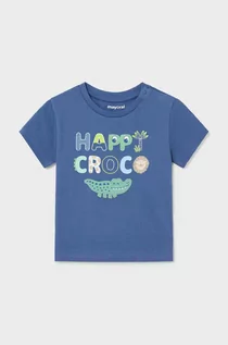 Koszulki dla chłopców - Mayoral t-shirt bawełniany niemowlęcy kolor niebieski z nadrukiem - grafika 1
