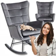 Fotele - Fotel Uszak Bujany Wypoczynkowy Welurowy Salon Loft Velvet Szary Jackson - miniaturka - grafika 1