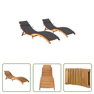 The Living Store Leżaki z poduszkami - 2 szt. - lite drewno akacjowe - Leżak - Leżaki ogrodowe The Living Store Leżaki z poduszkami - 2 szt. - lite drewno akacjowe - Leżak - Leżaki ogrodowe - miniaturka - grafika 1