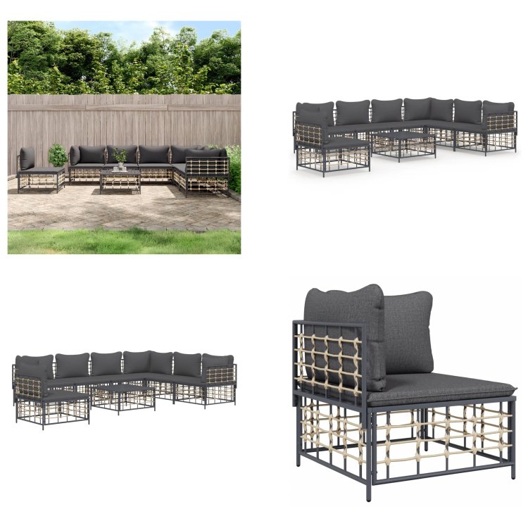 vidaXL 8-częściowy zestaw wypoczynkowy do ogrodu z poduszkami antracytowy rattan - Zestaw wypoczynkowy do ogrodu - Zestawy wypoczynkowe do ogrodu - Zestaw wypoczynkowy - Meble ogrodowe