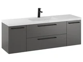 Szafki łazienkowe - Szafka Wisząca Z Umywalką RON 140 cm D - Titan Mat - Uchwyty Czarne Matowe - miniaturka - grafika 1