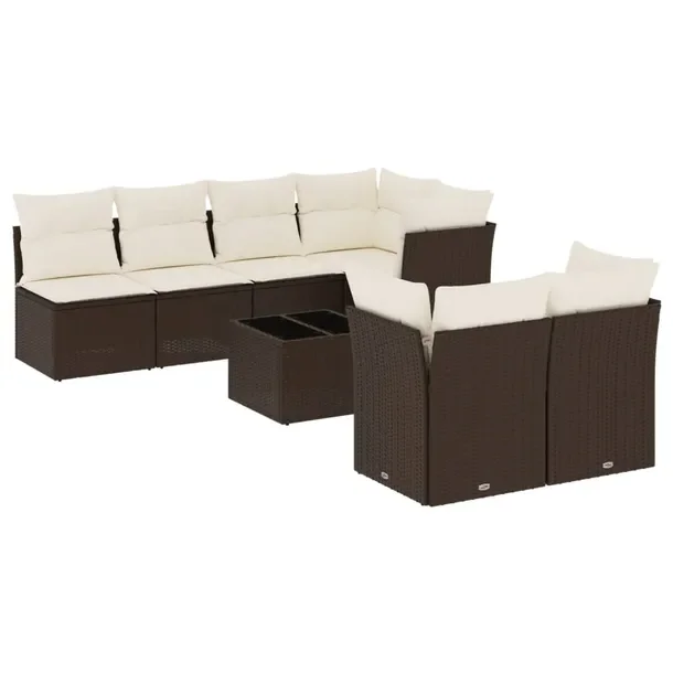 Zestaw mebli ogrodowych brązowy z poduszkami, rattan PE, wymiary 62x62x69