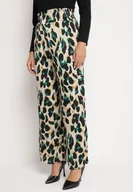 Spodnie damskie - Beżowo-Zielone Szerokie Spodnie w Panterkę z Wysokim Stanem Salathia - miniaturka - grafika 1