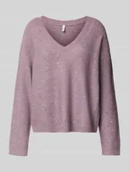 Spodnie damskie - Sweter z dzianiny o kroju regular fit z cekinowym obszyciem model ‘ARIZONA’ - miniaturka - grafika 1