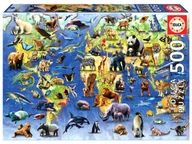 Puzzle - Educa, Puzzle, Mapa świata (100 zagrożonych gatunków zwierząt), 500 el. - miniaturka - grafika 1