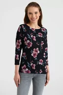 Swetry damskie - Klasyczny sweter z rękawem 3/4, nadruk w różowe kwiaty - Greenpoint - miniaturka - grafika 1