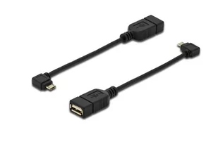 Assmann Kabel adapter USB 2.0 HighSpeed OTG Typ microUSB B kątowy/USB A M/Ż czarny 0,15m AK-300313-002-S - Kable komputerowe i do monitorów - miniaturka - grafika 1