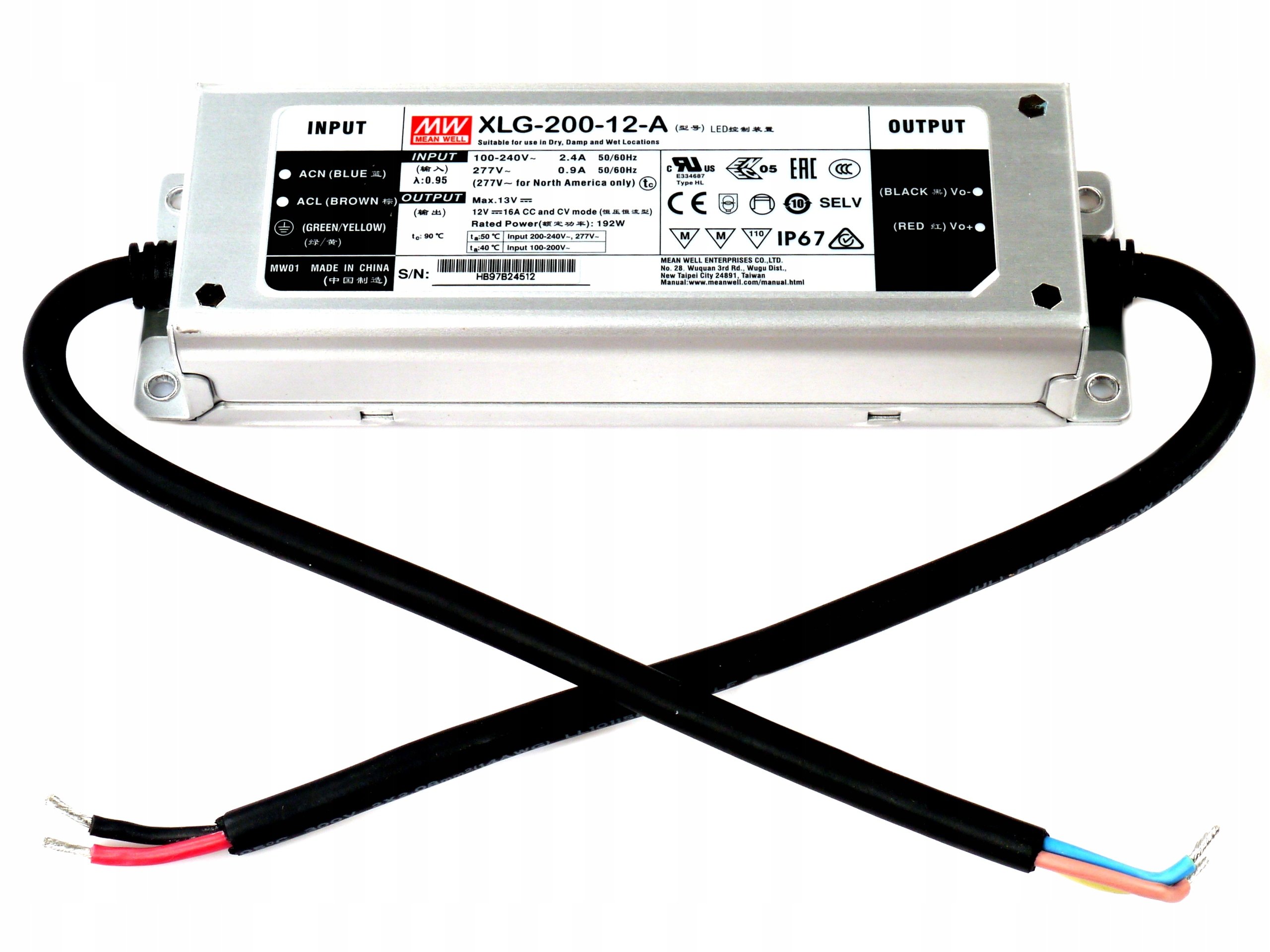 Zasilacz impulsowy Mean Well hermetyczny XLG-200-12-A 192W 12V 16A IP67