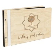 Albumy fotograficzne - Album Na Zdjęcia W Drewnianej Oprawie Z Czarnymi Kartami Z Grawerem  Wakacje Pod Palmą  Plażowanie Album Podróżniczy - miniaturka - grafika 1