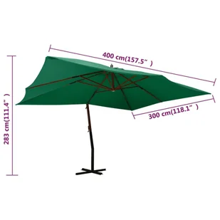 Wiszący parasol z drewnianym słupkiem, 400x300 cm, zielony - Parasole ogrodowe - miniaturka - grafika 9