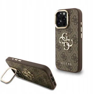 Guess Pu 4G Metal Logo Stand Etui Do Iphone 15 Pro Brąz - Etui i futerały do telefonów - miniaturka - grafika 1