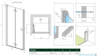 Radaway Nes Dwb Brushed Gold drzwi wnękowe 90cm lewe szczotkowane złoto 10029090-99-01L - Akcesoria do armatury i ceramiki - miniaturka - grafika 2