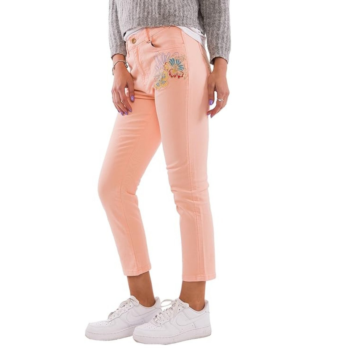 Spodnie damskie Desigual Coral jeansowe skinny z haftami-W26