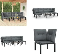 Meble ogrodowe - vidaXL 7-częściowy zestaw wypoczynkowy do ogrodu z czarno-szarego polirattanu - Zestaw wypoczynkowy do ogrodu - Zestawy wypoczynkowe do ogrodu - Zestaw wypoczynkowy - Zestaw mebli ogrodowych - miniaturka - grafika 1