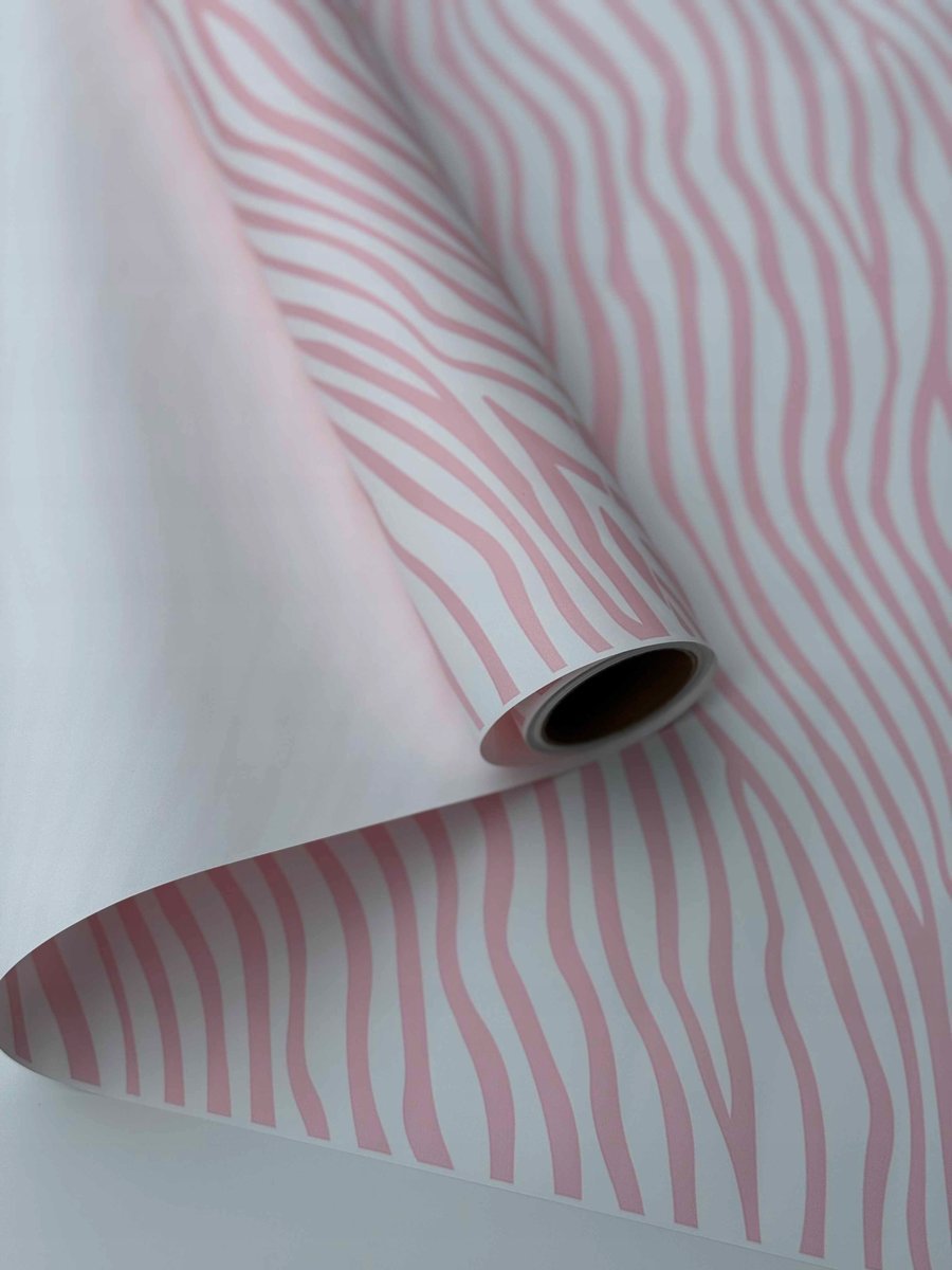 Papier Folia satynowy do pakowania ze wzorem ZEBRA Biały + różowy 50cmx9m