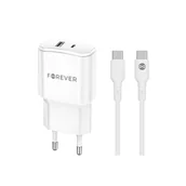 Ładowarki do telefonów - Forever ładowarka sieciowa PD QC TC-01-20AC 1x USB-C 1x USB 20W biała + kabel USB-C - USB-C 20W - miniaturka - grafika 1