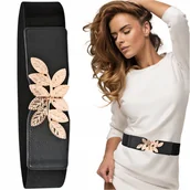 Paski - Pasek damski elastyczny czarny szeroki do sukienki złoty guma na talię - miniaturka - grafika 1