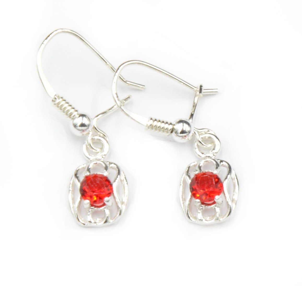 Kolczyki Srebrne Ażurowe Czerwone Cyrkonie. Pr.925