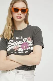 Koszulki sportowe damskie - Superdry t-shirt bawełniany kolor szary - grafika 1