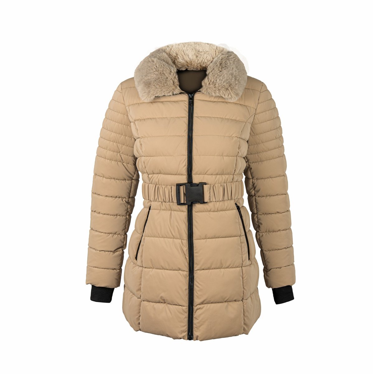 Kurtka zimowa damska z futrem CHALET beżowa r.XL