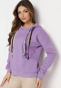 Jasnofioletowa Bluza z Kapturem i Ozdobnymi Sznurkami Cebele - Bluzy damskie - miniaturka - grafika 1