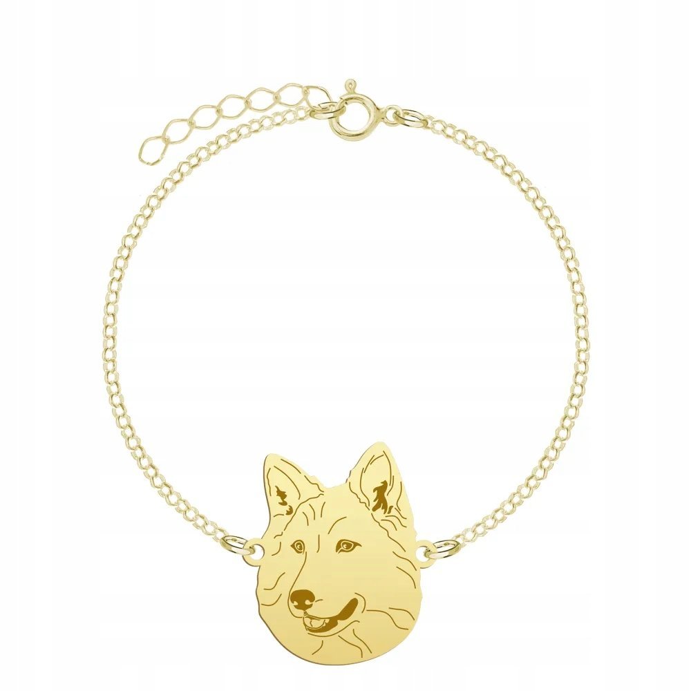 Bransoletka Złota z psem White Swiss Shepherd Dog 925 Prezent GRAWER GRATIS