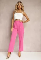 Spodnie damskie - Fuksjowe Eleganckie Spodnie Zapinane na Zamek Błyskawiczny Andantino - miniaturka - grafika 1