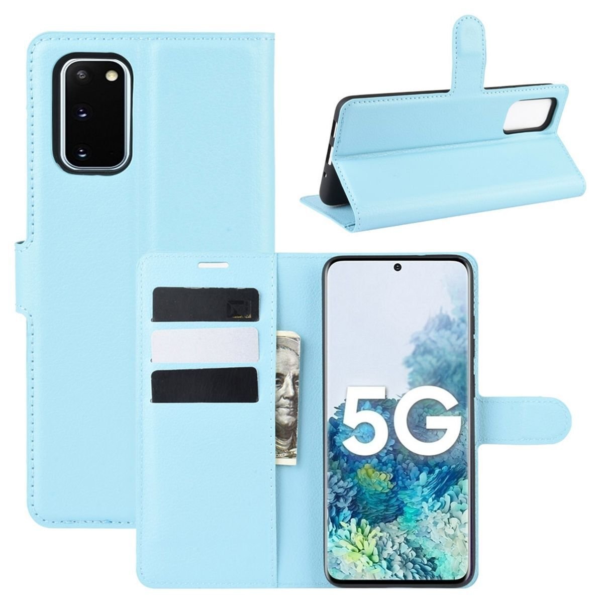 Pokrowiec König Design kompatybilny z Samsung Galaxy S20 FE z syntetycznej skóry - Niebieskie etui na telefon komórkowy