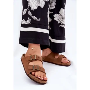 Zamszowe Klapki Damskie Z Klamrami Big Star RR274A394 Brązowe - Klapki i japonki damskie - miniaturka - grafika 1