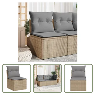 The Living Store Sofa ogrodowa bez podłokietników z poduszkami z beżowego polirattanu - Sofy ogrodowe - miniaturka - grafika 1