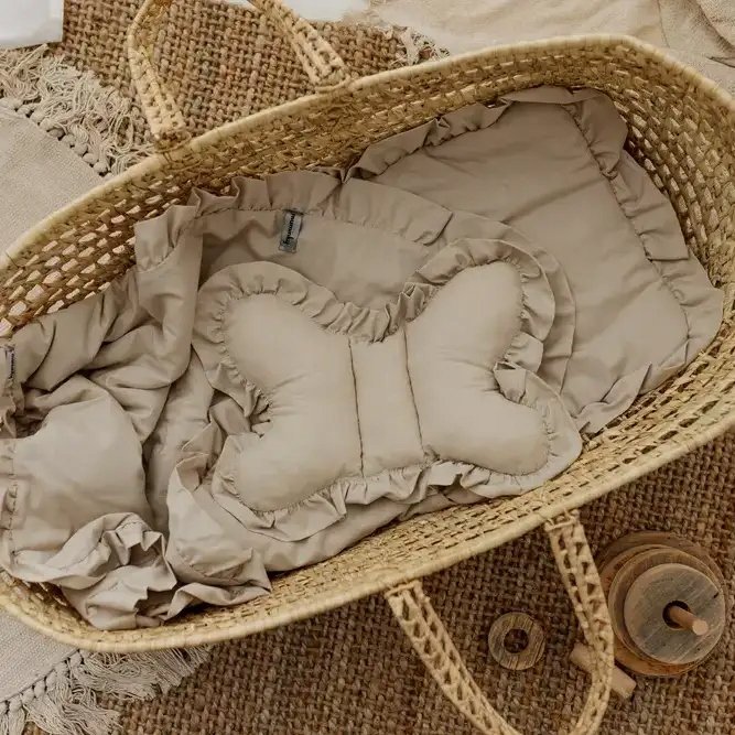 Komplet Do Wózka Z Falbaną Jasny Beż