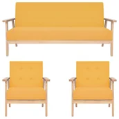 Komplety wypoczynkowe - vidaXL 3-częściowy zestaw wypoczynkowy, tkanina, żółty 3+1+1 - miniaturka - grafika 1